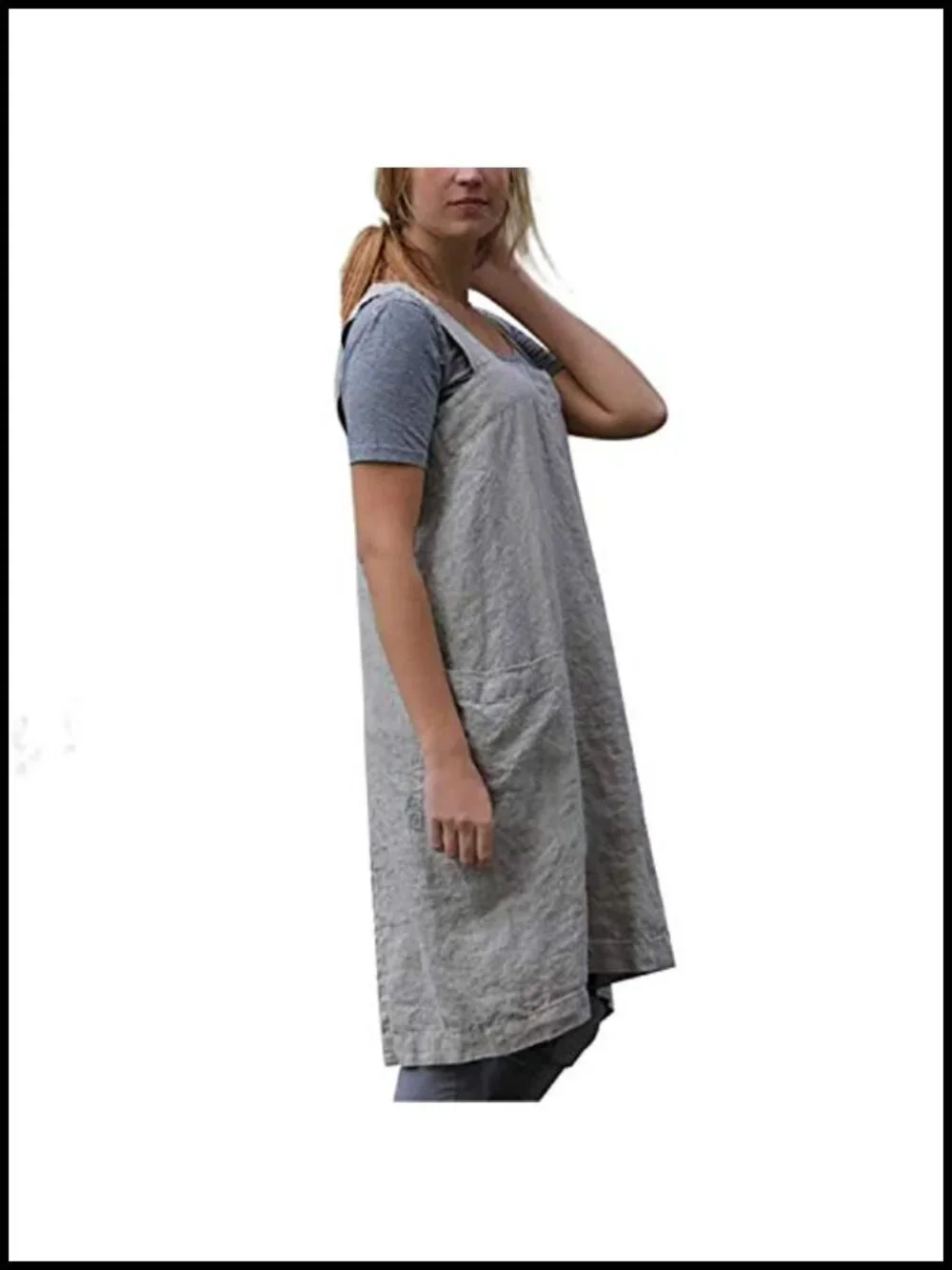 Women's Cotton Linen Cross Back Pinafore Apron with Pockets